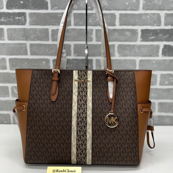 Michael Kors Gilly Tote Large Color Block Leather MK Logo Tote Bag Luggage Multi - Picture 1 of 11